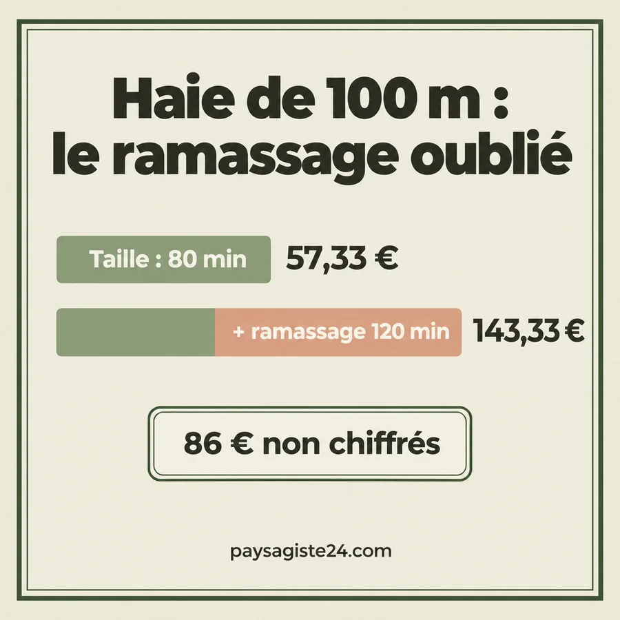 Haie de 100 m : taille 80 minutes, 57,33 euros ; avec le ramassage de 120 minutes, 143,33 euros ; 86 euros non chiffrés